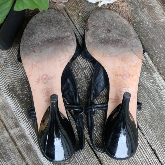 Joey O Black Leather Pleated Criss Cross Sling Back 4" Heels Sz 8.5 - Picture 6 of 7